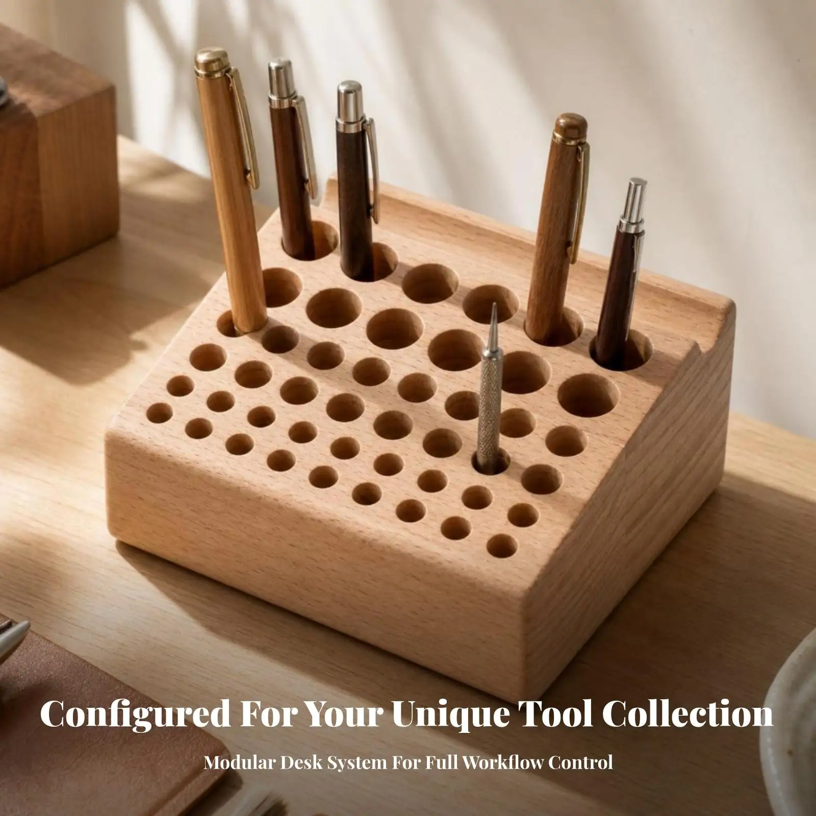 Wood Organizer for Desk Craft Tool Storage Rack with Multiple Holes for Hobby Supplies and Art Tools