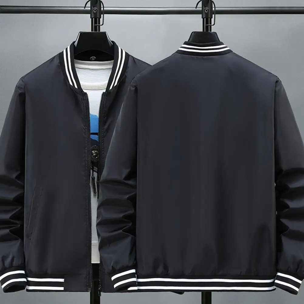 

Zipper Baseball Jacket Stylish Men's Baseball Jacket with Stand Collar Zipper Placket Pockets Sporty Outwear for Gym Casual