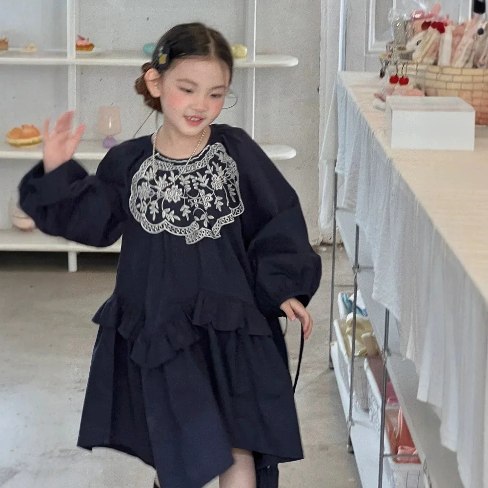 Girls Dress 2026 Fall New Kids Korean Fluffy Design, Pure Cotton Looks Good Unique Cotton Dress Autumn New