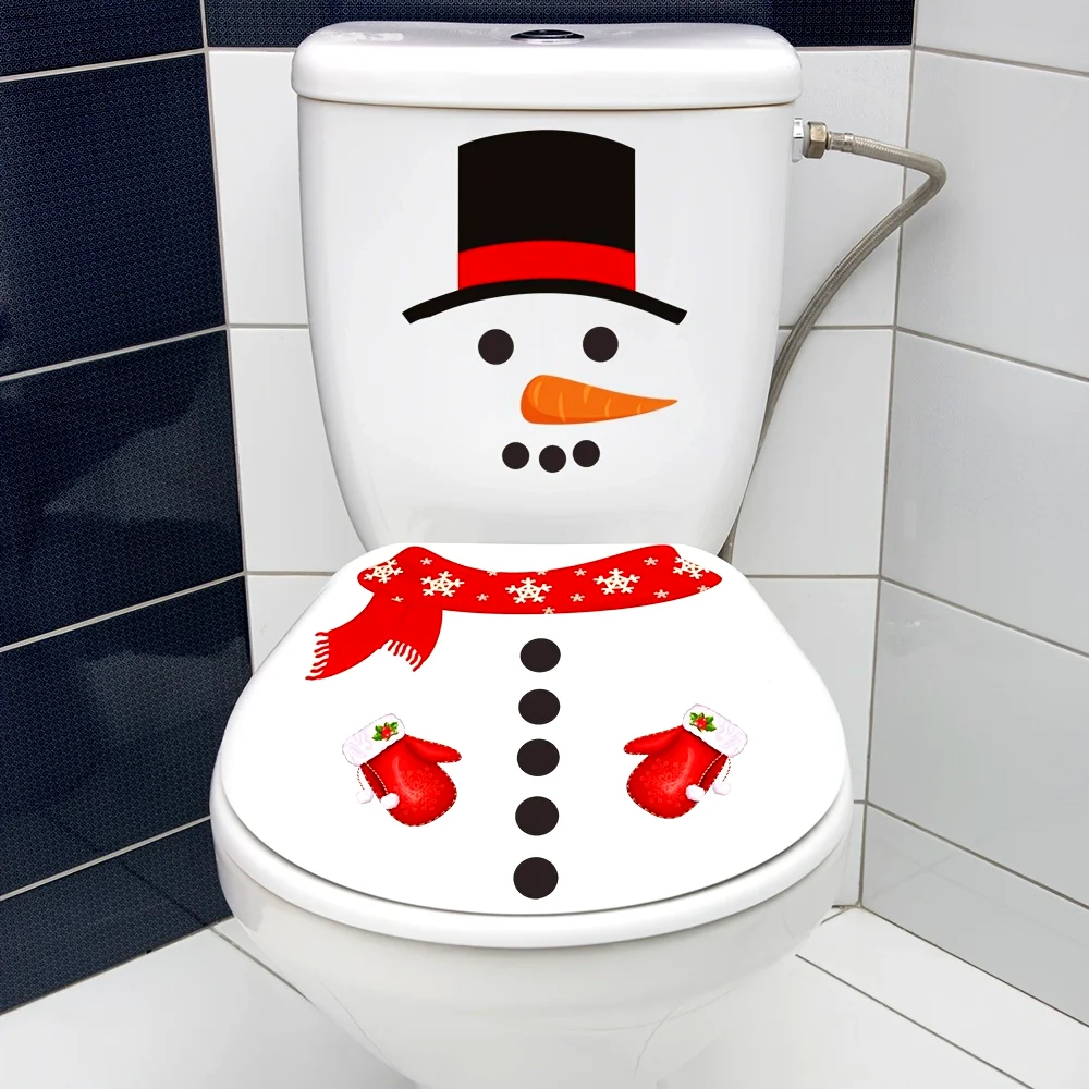 Festive 3D Snowman Toilet Lid Decoration Sticker Removable and Easy To Clean Bathroom Accessory for Christmas and Holiday Season