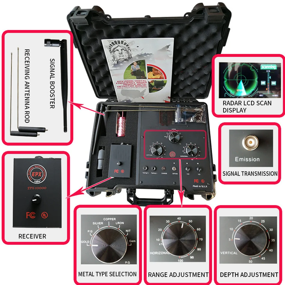 Long Range Underground Metal Detector Gold Diamond Silver Copper Precious Stone Finder EPX10000