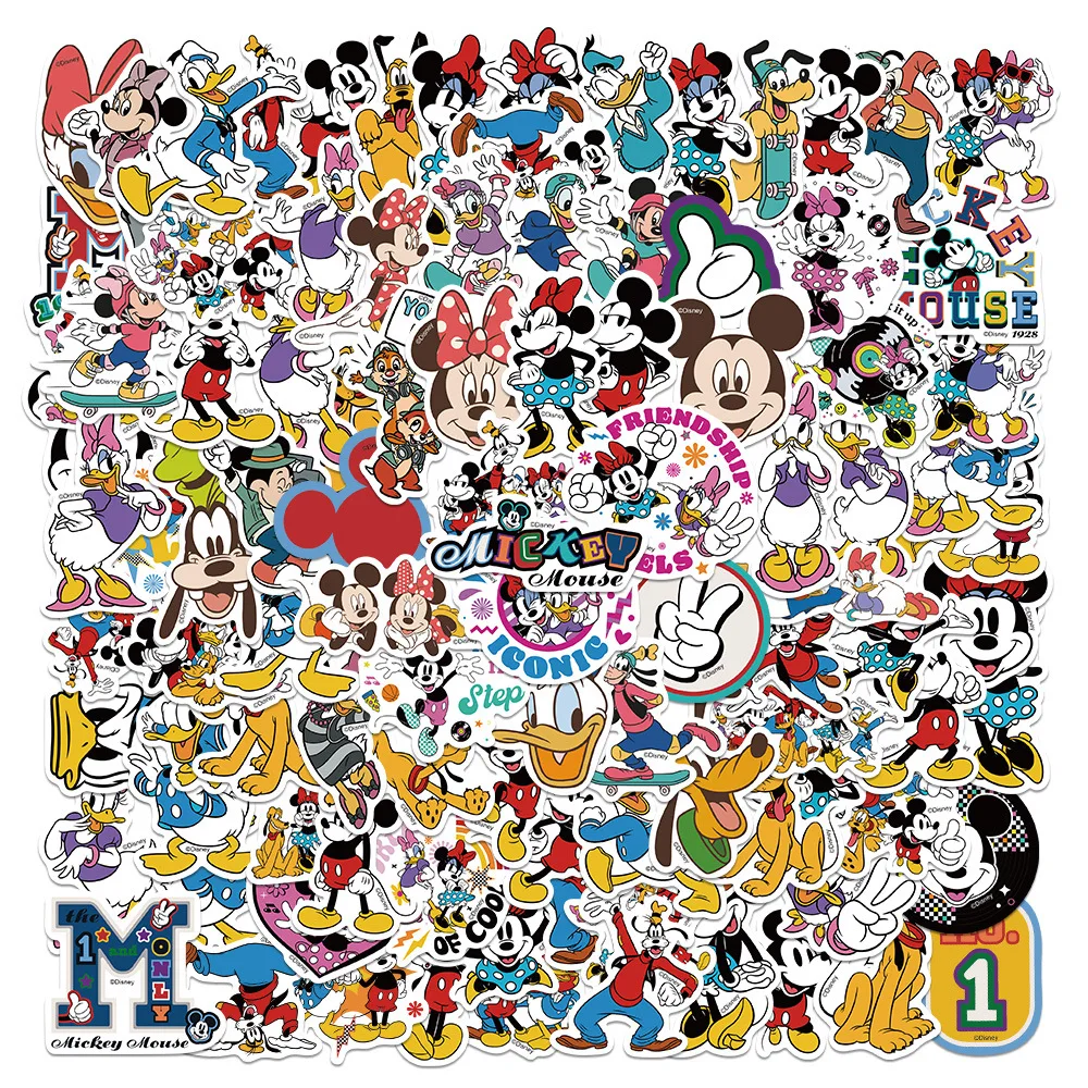 Disney Cartoon Adesivos para Crianças, Mickey Mouse Decalques, Papelaria Laptop, Bagagem, Graffiti infantil Adesivos, Brinquedos Presente, 50 Pcs, 100Pcs