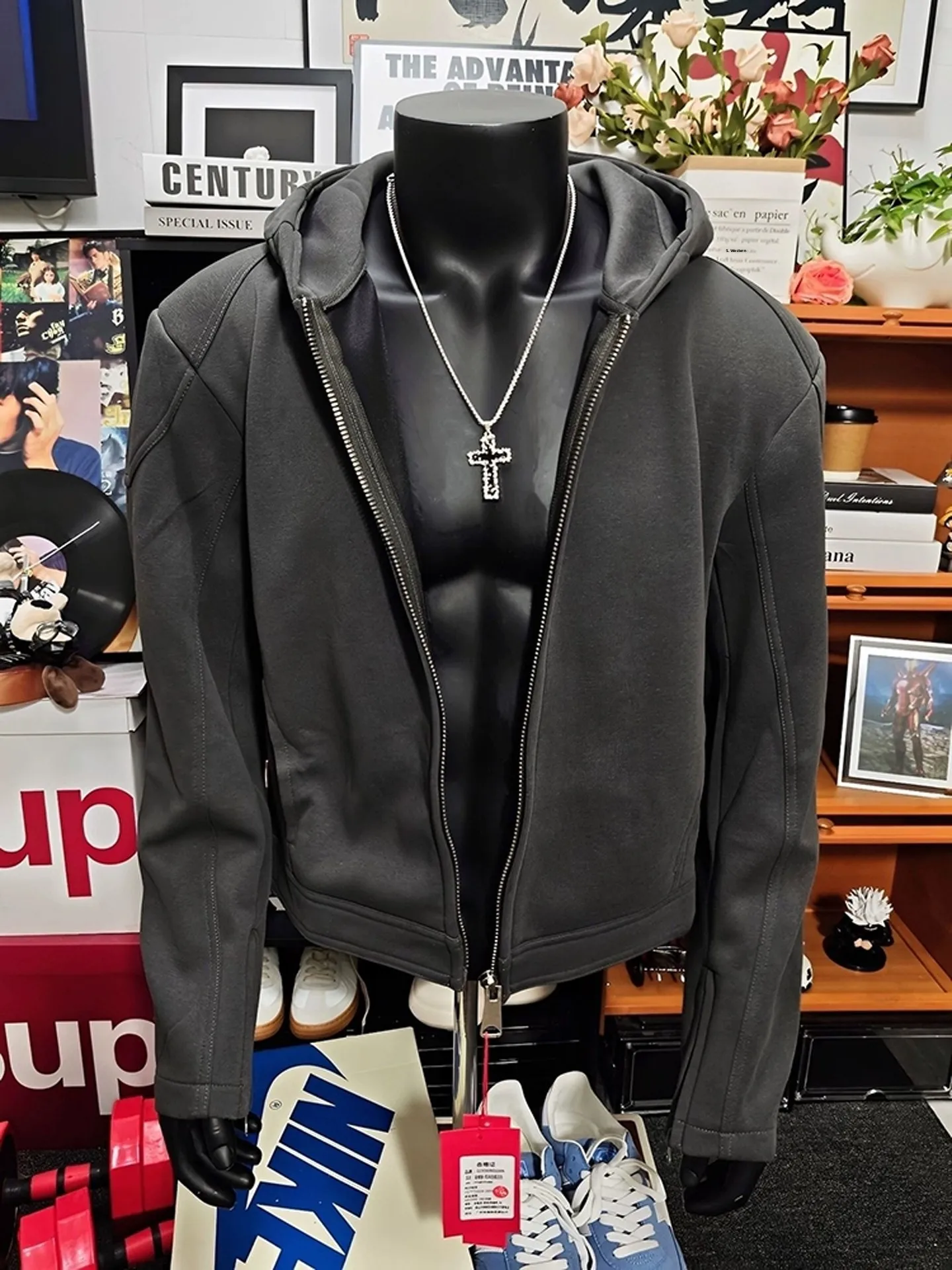 

Мужская осенняя толстовка American Sle Bla Heavy с уплотненными плечами, дизайнерская куртка с элементами пэчворка, свободный крой, деконструированный силуэт