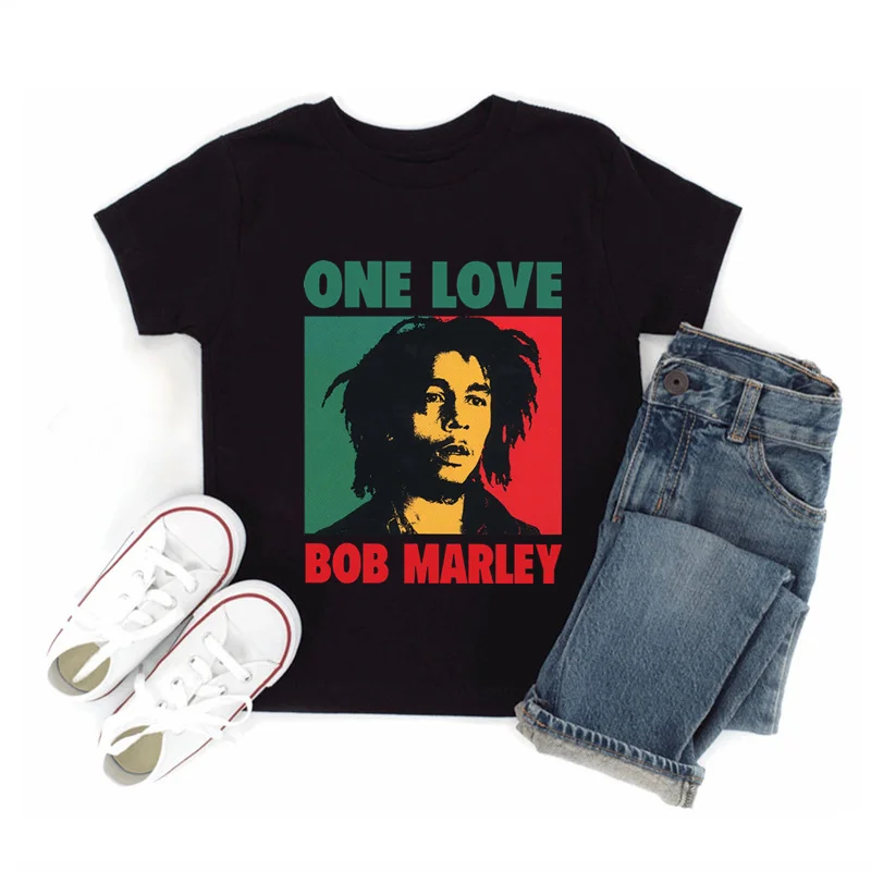 Jamaica Singer Bob Marley Reggae Rastafari Print Kids T shirt Baby Girls Clothes Summer Children Tops Cotton Black Boys T-shirts