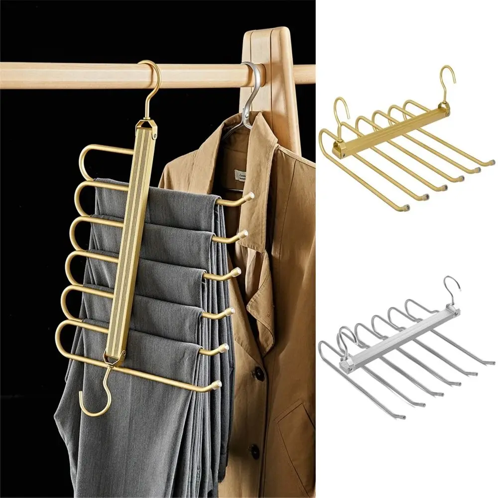 Grucce per pantaloni pieghevoli multifunzionali in lega di alluminio a 6 livelli 360 ° Appendiabiti con gancio rotante Rack per organizer per sciarpe resistenti