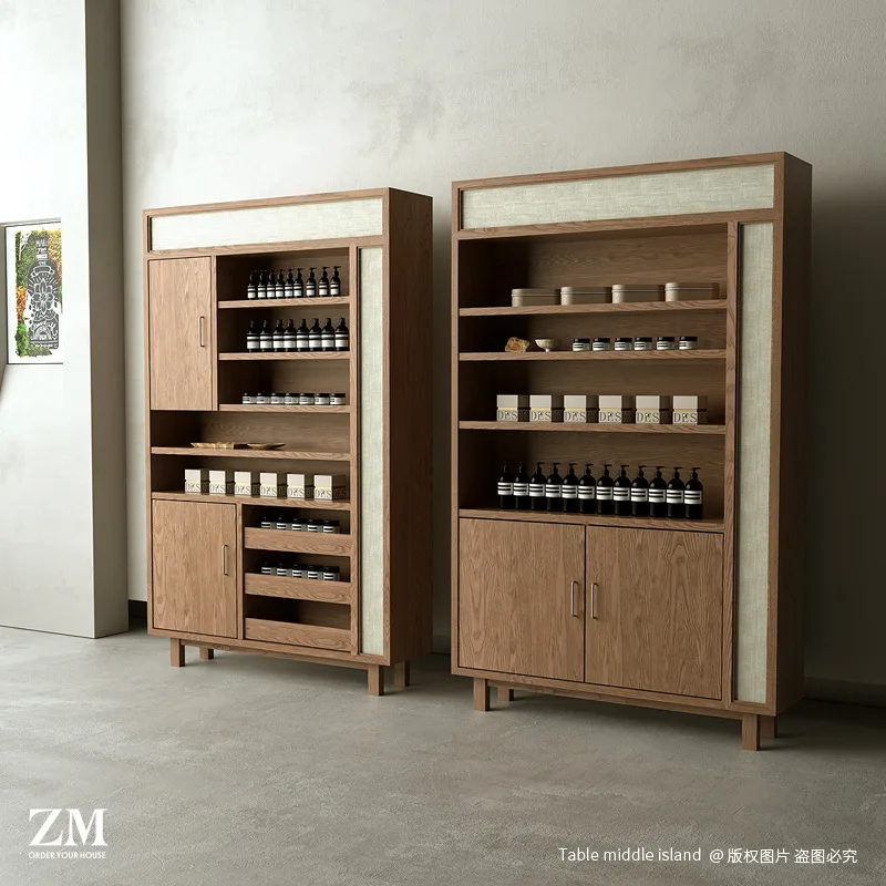Medieval display cabinet Multi-layer cosmetics essential oil product display Tea room Zen shelf Floor to wall vertical cabinet