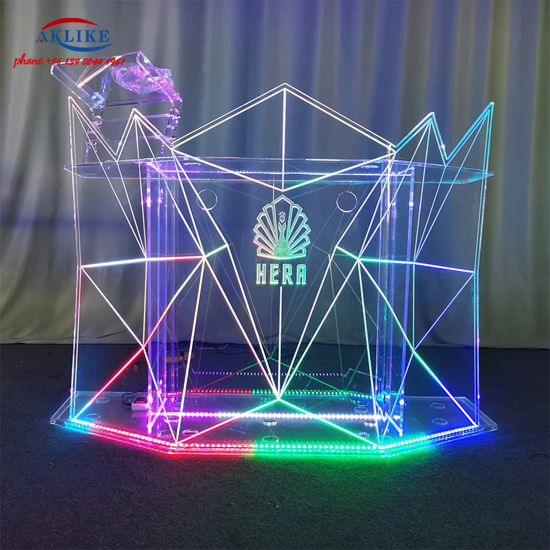 Bar Table Nightclub Disc Rack Custom Disc Acrylic Light Dj Table Led Home Bar Dj Booth Party Events Desk With Computer Stand