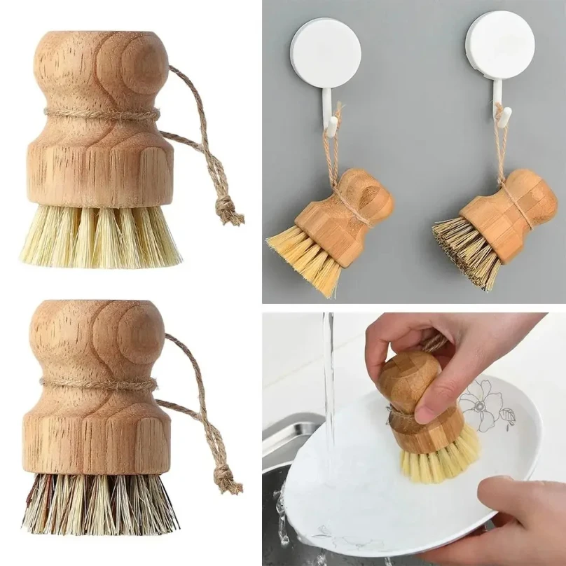 2 pçs/set sapatos escova de limpeza de cozinha escova de prato de madeira com sisal natural e coco durável portátil eco amigável zero resíduos
