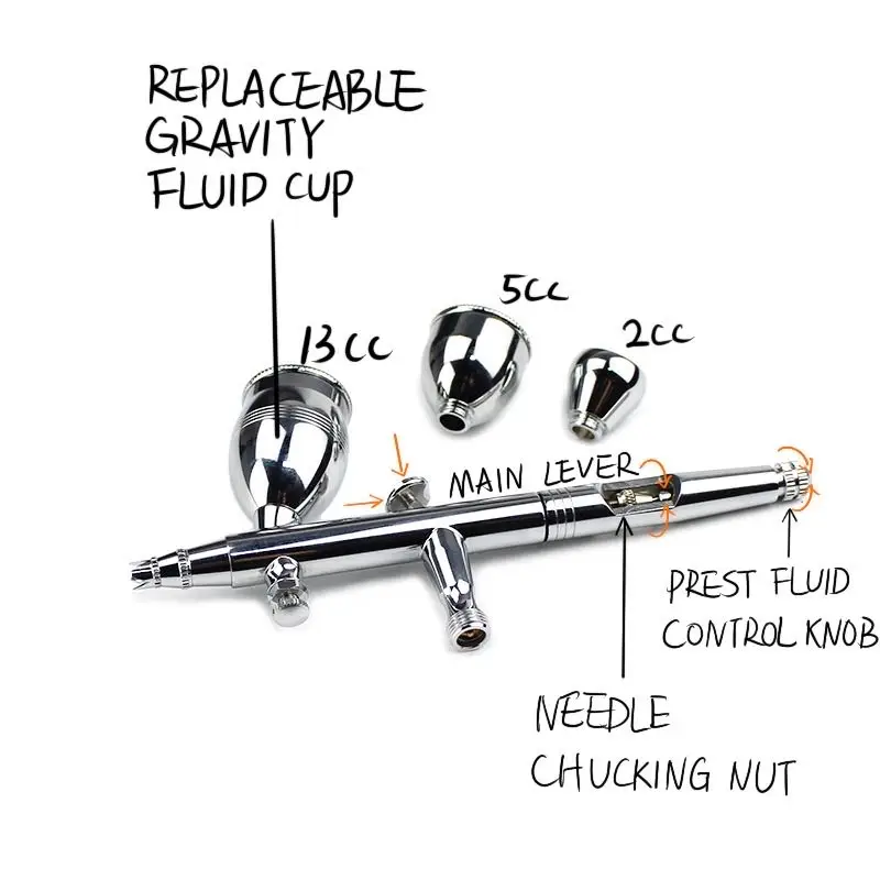 Imagem -03 - Doumido-dupla Ação Air Brush Gun Kit Aerógrafo Profissional 02 mm Extra 03 05 mm Pontas Fluidas Agulhas Bicos Caps Spray
