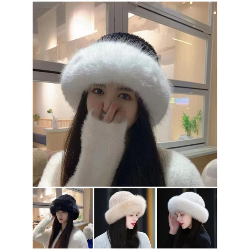 

Hot Kf-Winter Faux Fur Bucket Hat Warm, Plush Protection From Cold Fashionable Winter Hat For Women Winter Cap