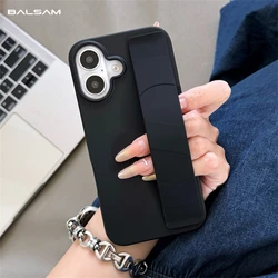 Luxury Soft Silicone Wrist Strap Hard PC Phone Case For iPhone 16 15 14 Plus 13 12 Pro Max 11 Ultra Thin Matte Shockproof Cover