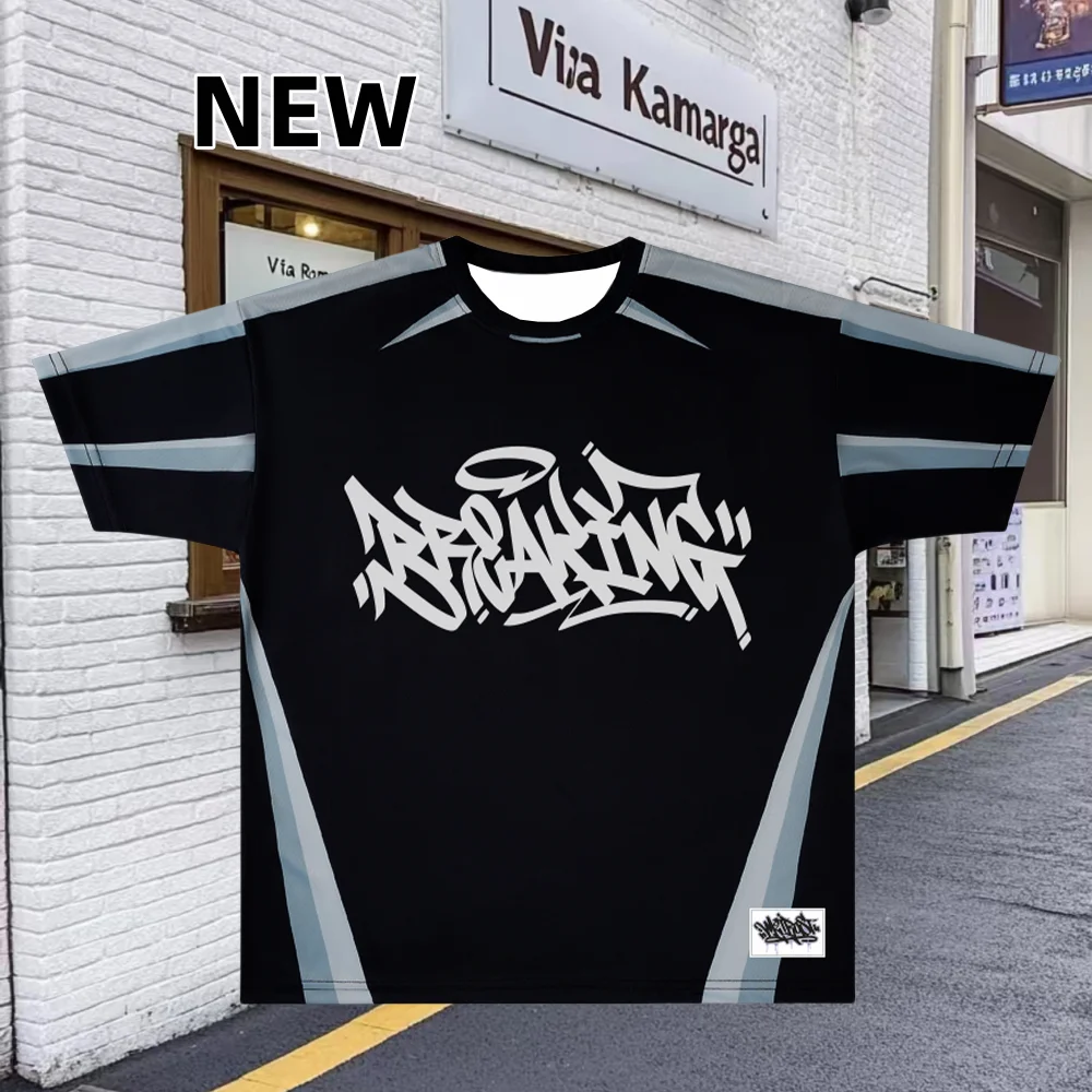 

Mi Chulin BREAKING Graffiti BBOY Small Neckline Short Sleeve, Hip-hopskateboard Rap Heavy Motorcycle Quick Drying Short Sleeve