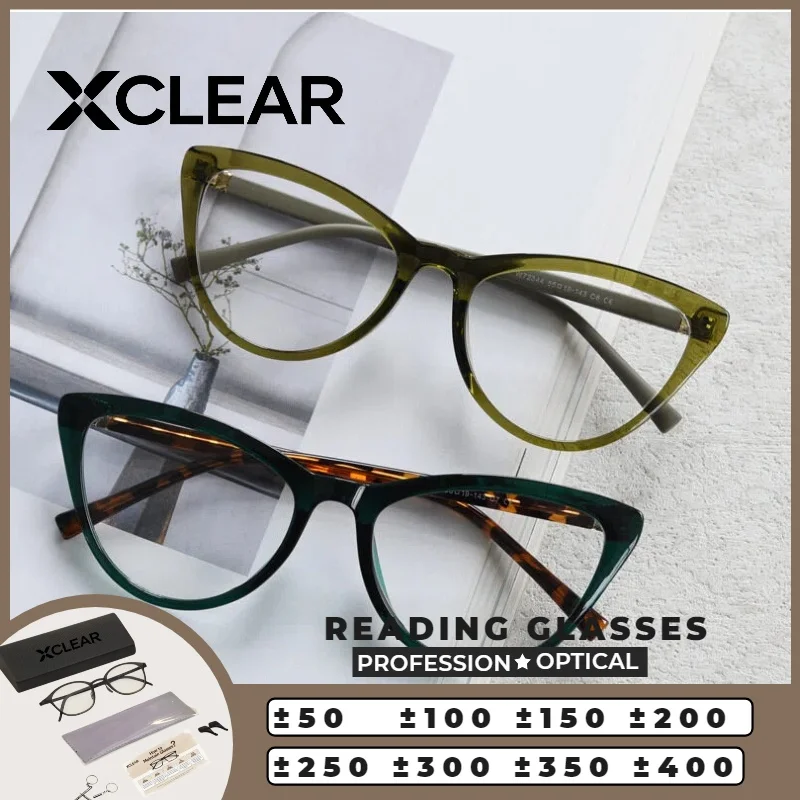 

XCLEAR Cat Eye Optical Anti Blue Ray Myopia Progressive Prescription Eyeglasses Reading Glasses Women Frame Ultralight Skinny