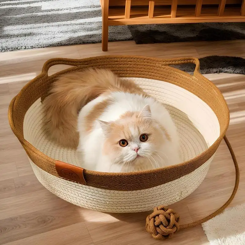 

Cat Basket Bed Sleeping Basket For Cats Cotton Washable Removable Cushion Soft Weaving Nest For Outdoor Sleeping Bedside Offices
