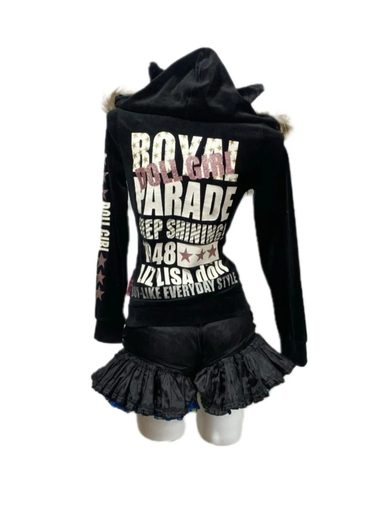 Y2k – sweat-shirt à capuche gothique Vintage américain avec fermeture éclair, manches longues, sous-culture des années 2000, imprimé Harajuku, manteau Slim Chic d'hiver