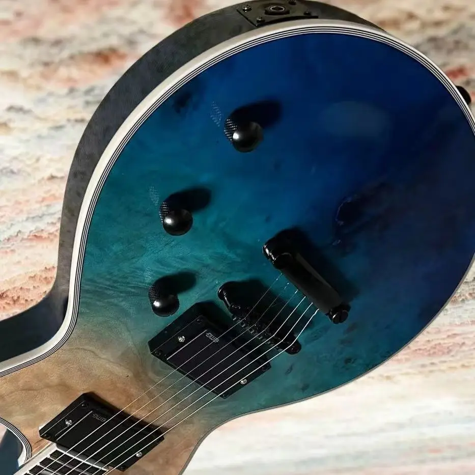 Ocean Blue Electric Guitar - Burl Maple Top - Rosewood Fingerboard - Active Pickups