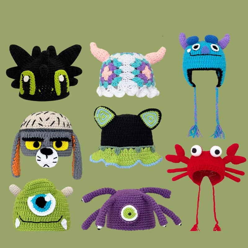 

Вязаная шапка в стиле Зеленый Монстр Шрек на Хэллоуин, забавная мультяшная шапочка, милый клубничный головной убор, реквизит для косплея, подарки
