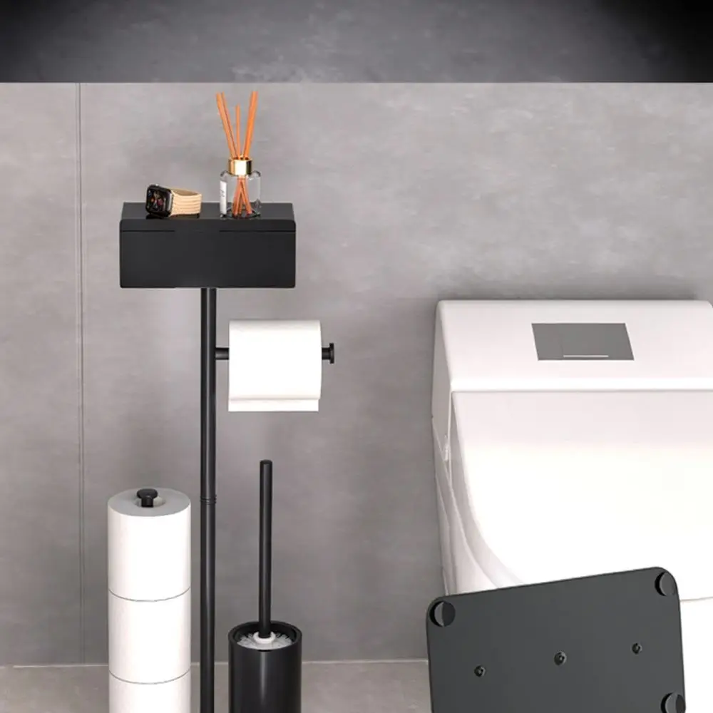 Compact Bathroom Paper Holder Stand Floor Organizer With Storage Drawer And Integrated Toilet Brush Cleaning Rack