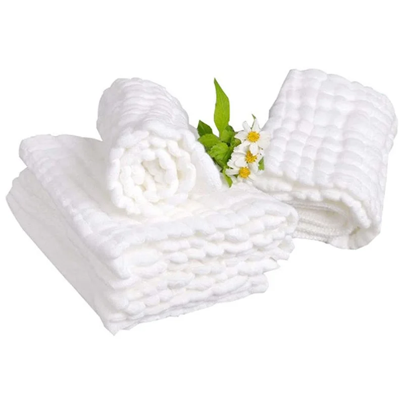 

BEDW-Baby Muslin Bath Towels, 50 Pack Of Reusable Soft Absorbent Cotton Baby Face Towel, For Baby's Delicate Skin White