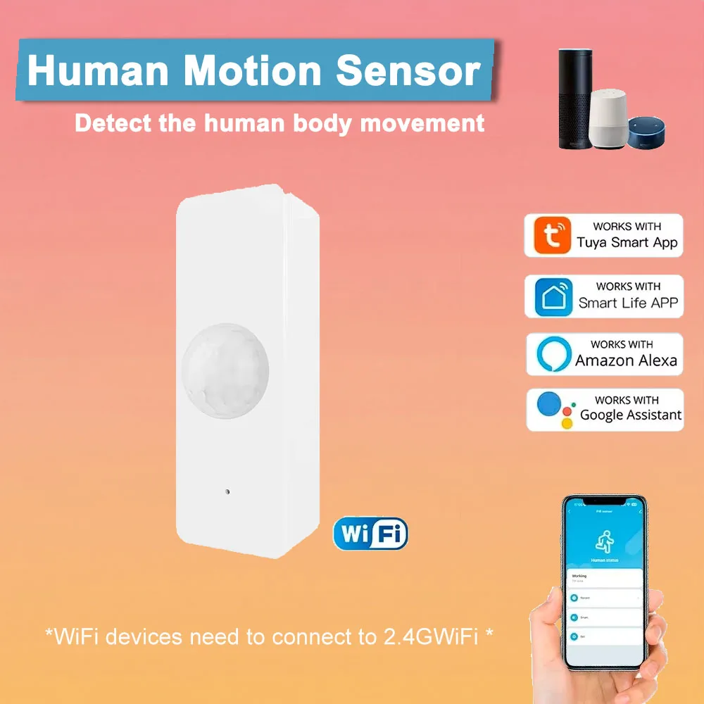 Tuya WiFi Smart PIR Sensor Infrared Human Motion Detector for Home Security Compatible with Alexa And Google Assistant