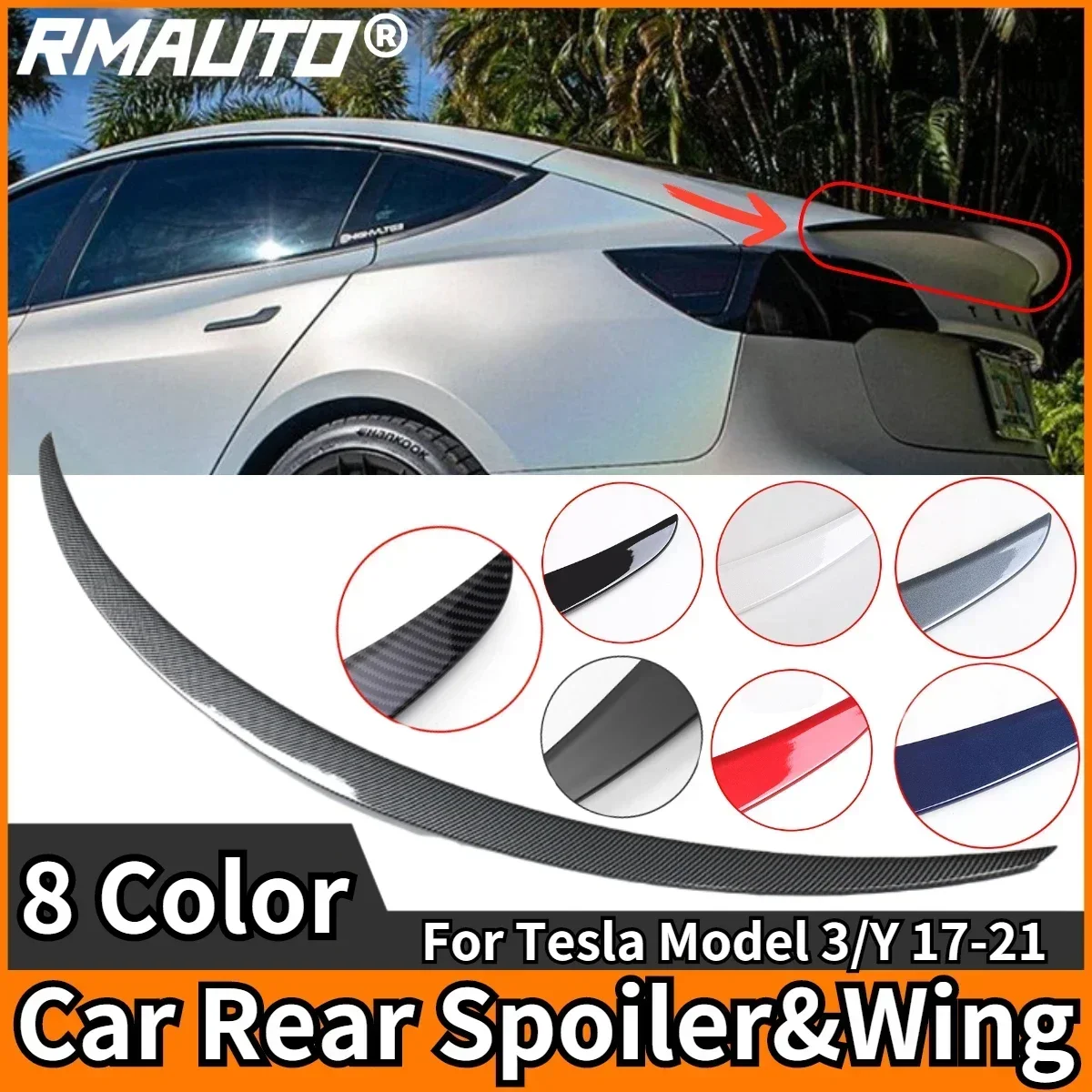 RMAUTO Carbon Fiber Rear Trunk Spoiler Wing Performance Type For Tesla Model 3 2017-2021 Model Y 2021 Car Accessories Body Kit