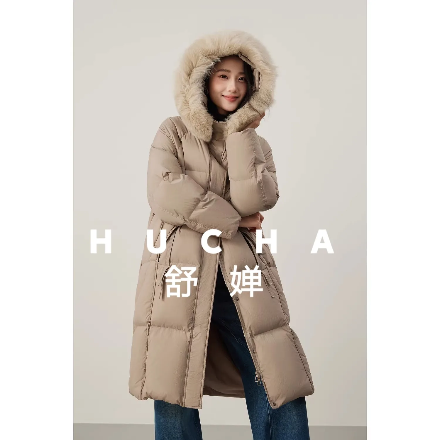 

Korean Fashionable 90 Duck Down Jacket Fox Fur Collar Hooded Mid-length Down Jacket Women's Winter