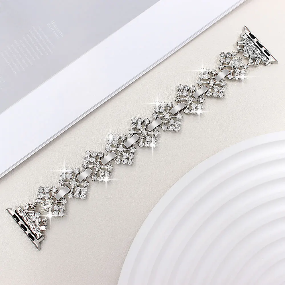 Metal Strap for Apple Watch Band Luxury Diamond Flower Bracelet Chain for Iwatch98765SE Ultra40 41 44 45 46 49mm Women Wrist