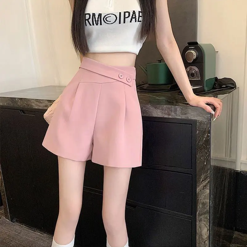 

Women's Monochromatic Thin High Waist Shorts, Casual Pants, All-match, Temperament, Office Lady, Summer Fashion, Simplicity