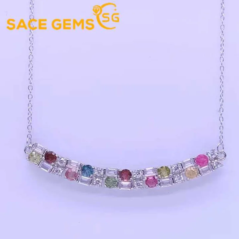 

SACE GEMS Luxury 925 Sterling Silver Natual Tourmaline Pendant Necklaces for Womne Sparkling Fine Jewelry Christmas Present