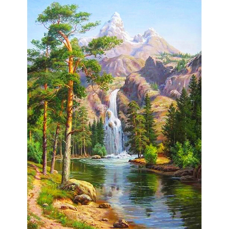 

2025 New Cross Stitch Kits Sets Waterfall Landscape Embroidery Mountain DMC Threads 11Ct Picture Printed Canvas Room Decor