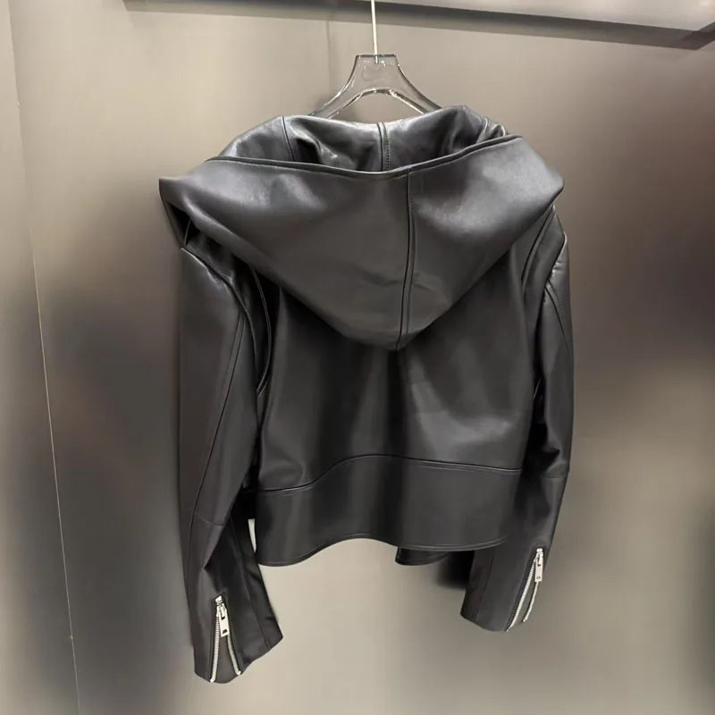 high quality coat spring women 2025 new arrival genuine leather jacket with hooded short length