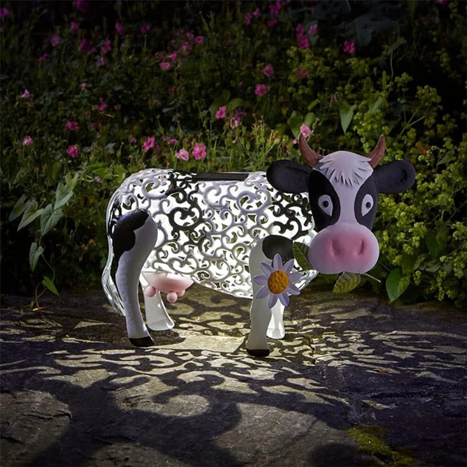 Exquisite Elegant Daisy Cow Solar Light with Impressive Hollow Out Lamp Design - Eye-catching Solar Powered Garden Cow Light - S