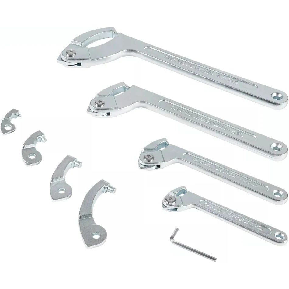 

8pcs Adjustable Pin Spanner Wrench Tool Set for Suspension Collar, Nut Adjustment, 3/4" to 6-1/10", Adjustable C Spanner Hook