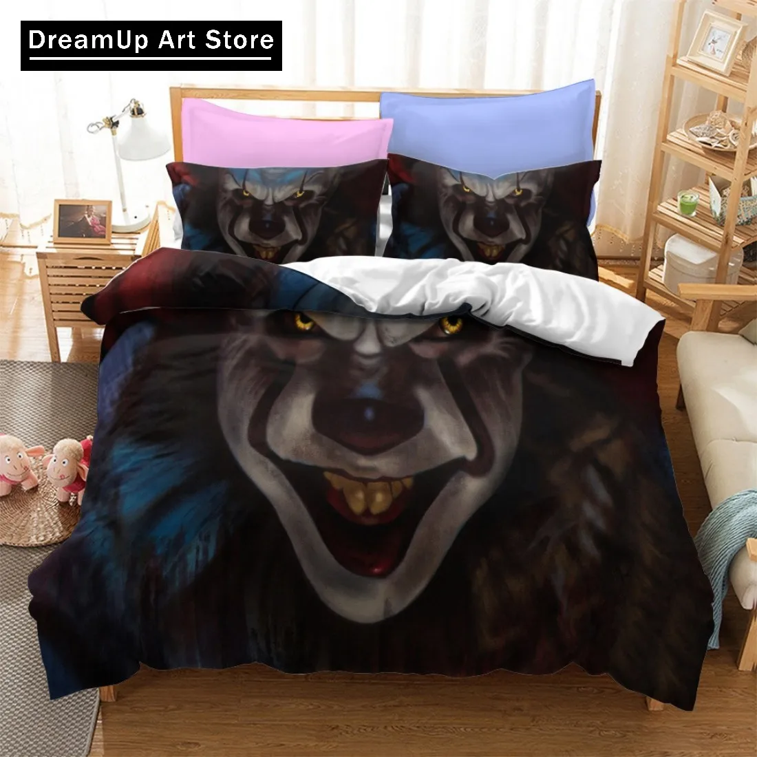 Horror Movie IT Bedding Set Clown Bedding Set Duvet Cover Bed Set Quilt Cover Twin Single Full Queen King Size Boys Adult