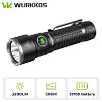 Wurkkos TS28 21700 Rechargeable Tactical Flashlight USB-C Port 3200LM Throw 506M Beam Distance IPX8 Waterproof Tail Switch