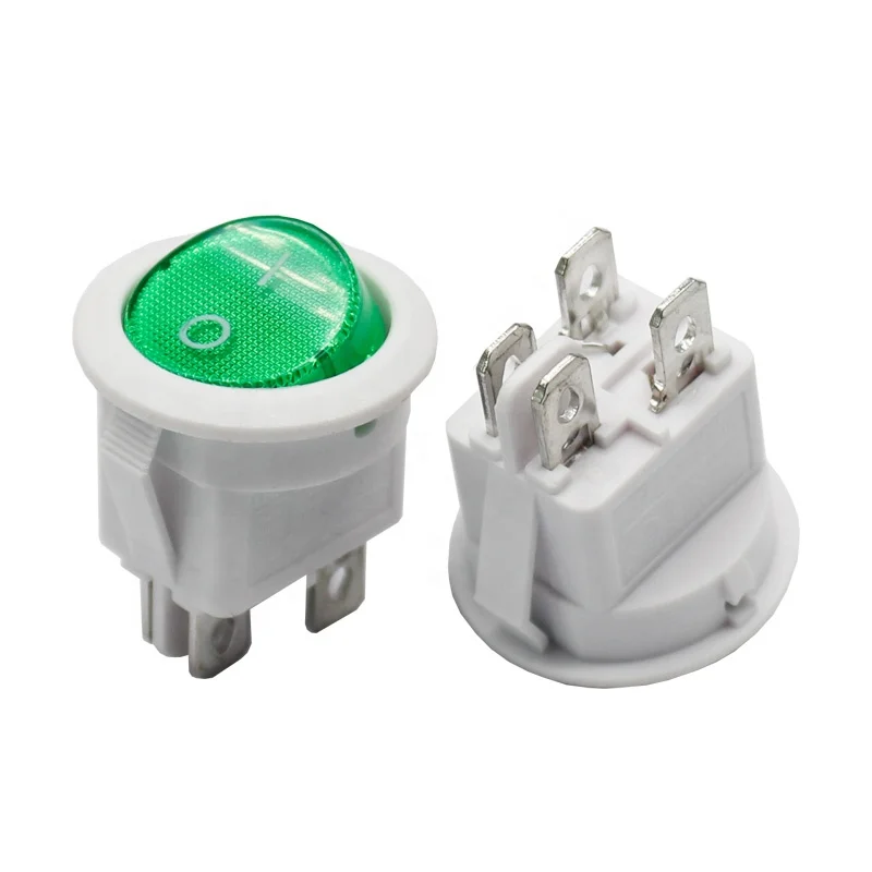 LECI RS601 Green Light 4 Pin ON-OFF Round Snap In Rocker Switches