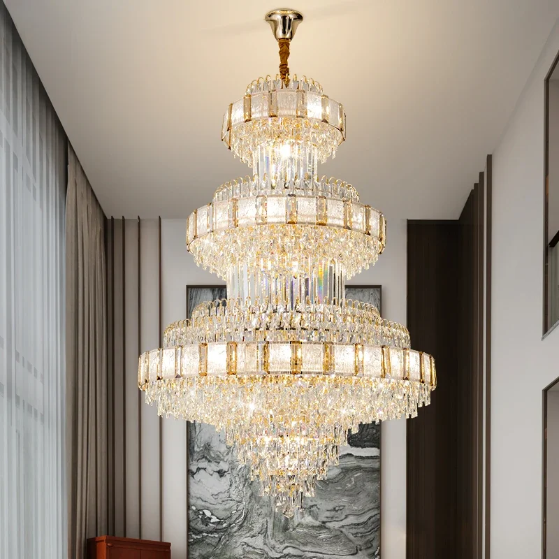 

Duplex Staircase Crystal Chandelier Living Room Pendant Light Villa Crystal Hanging Lamp Hotel Resturant Lobby Building Lighting