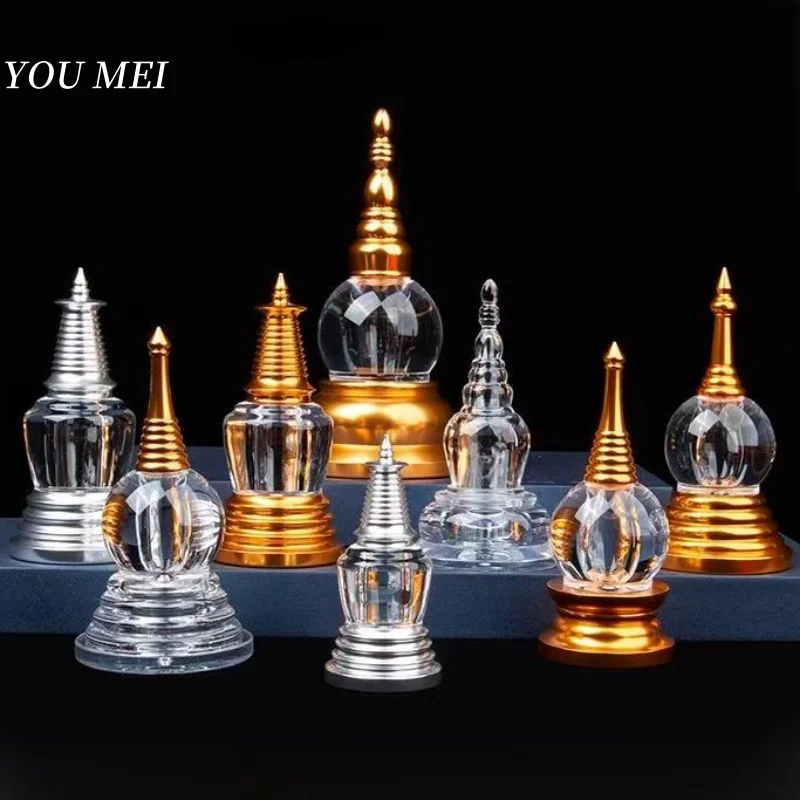Buddha Bodhi Pagoda,Tibetan Acrylic Alloy 3-Layer Tantric Tower,Altars Stupa,Buddhist Item Religious Handicraft Decorative