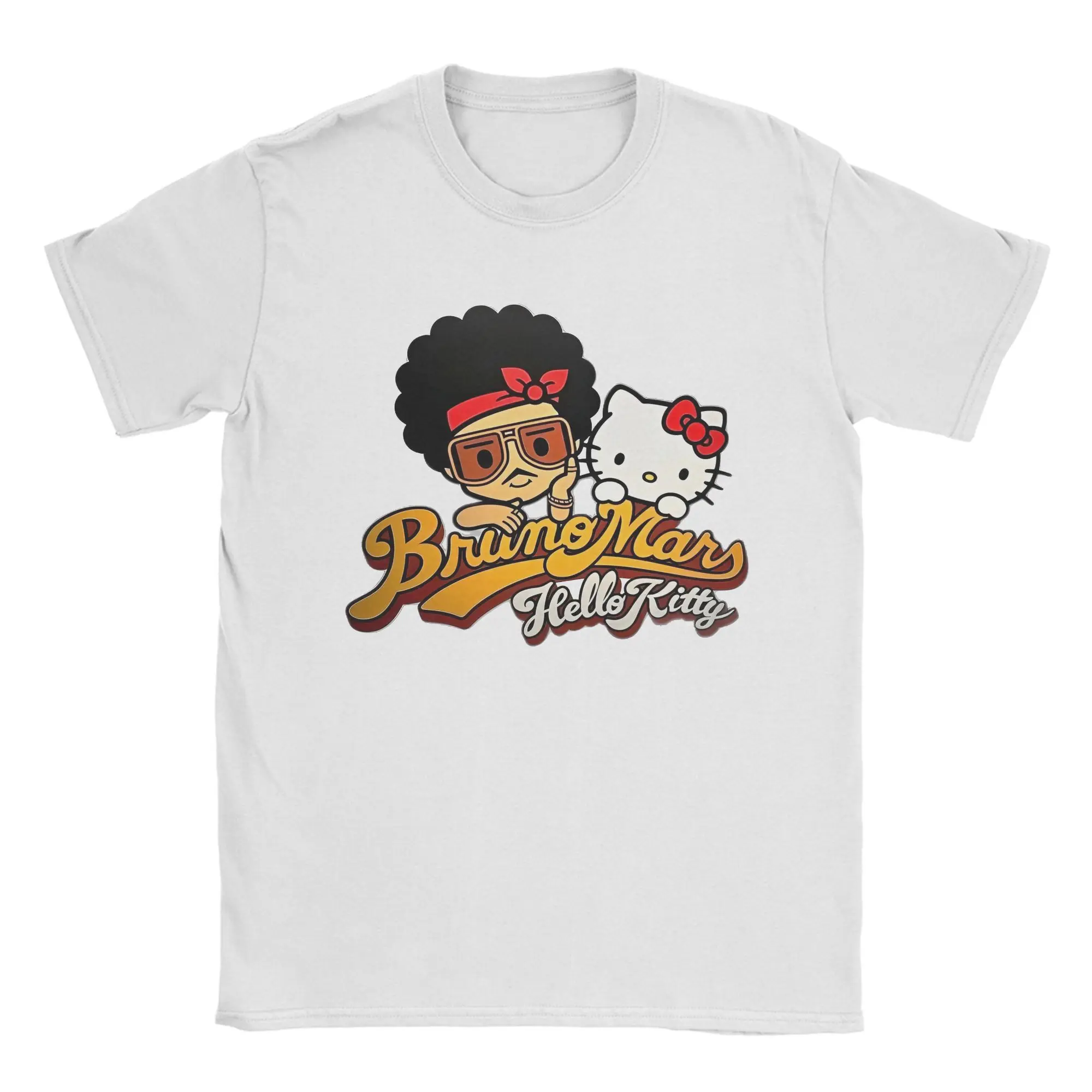 

Hello Kitty T Shirt Summer and Bruno Mars Harajuku T Shirts Men's Pure Cotton O-Neck Oversized Short-Sleeved Vintage Tshirt
