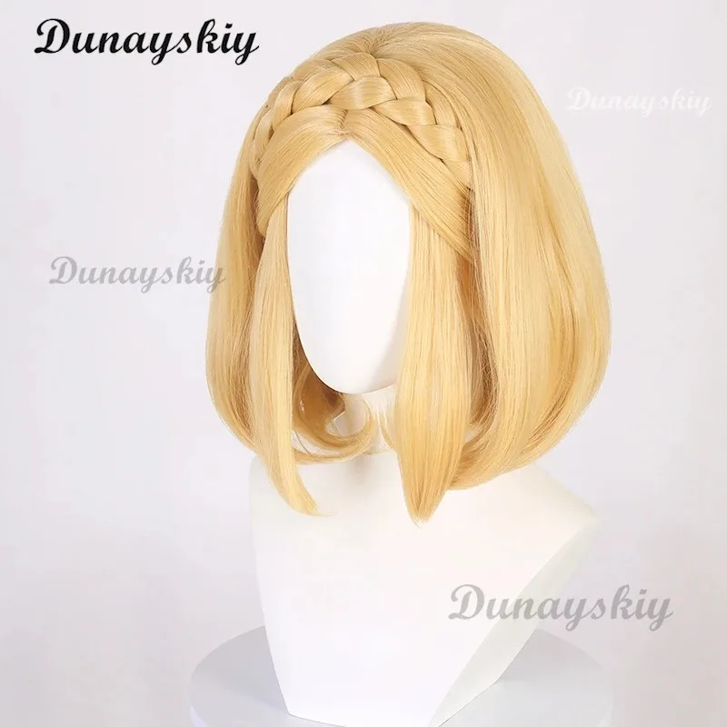 زيلدا شعر مستعار الأميرة شعر مستعار تأثيري 35 سنتيمتر/72 سنتيمتر الذهبي الأصفر جديلة تأثيري أنيمي الشعر مقاومة للحرارة بيروكات صناعية #4