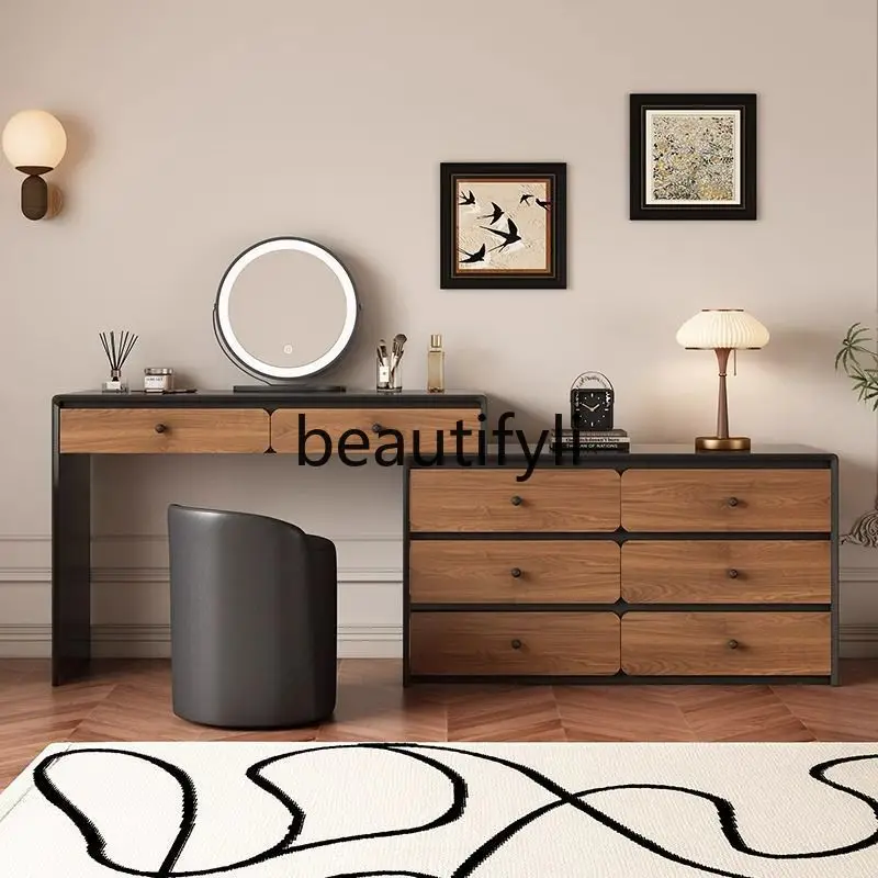 

Bedroom Simple Light Retro Storage Cabinet Chest of Drawers Two-in-One Solid Wood Small Cabinet Makeup Table