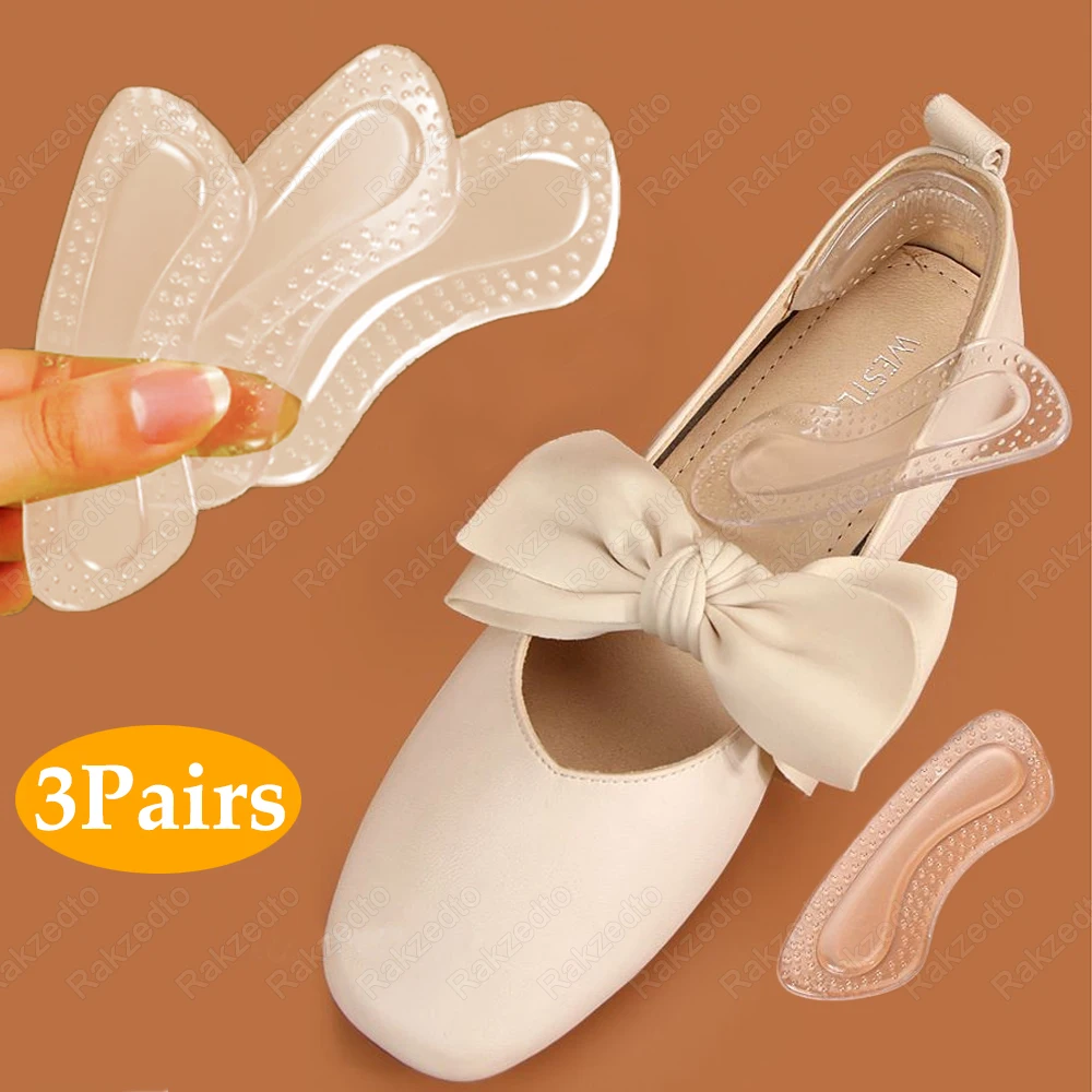 3Pairs Silicone Heel Protector Stickers for Shoes too Big Reduce Size High Heels Pain Relief Insole Non-Slip Anti-Wear Foot Pads