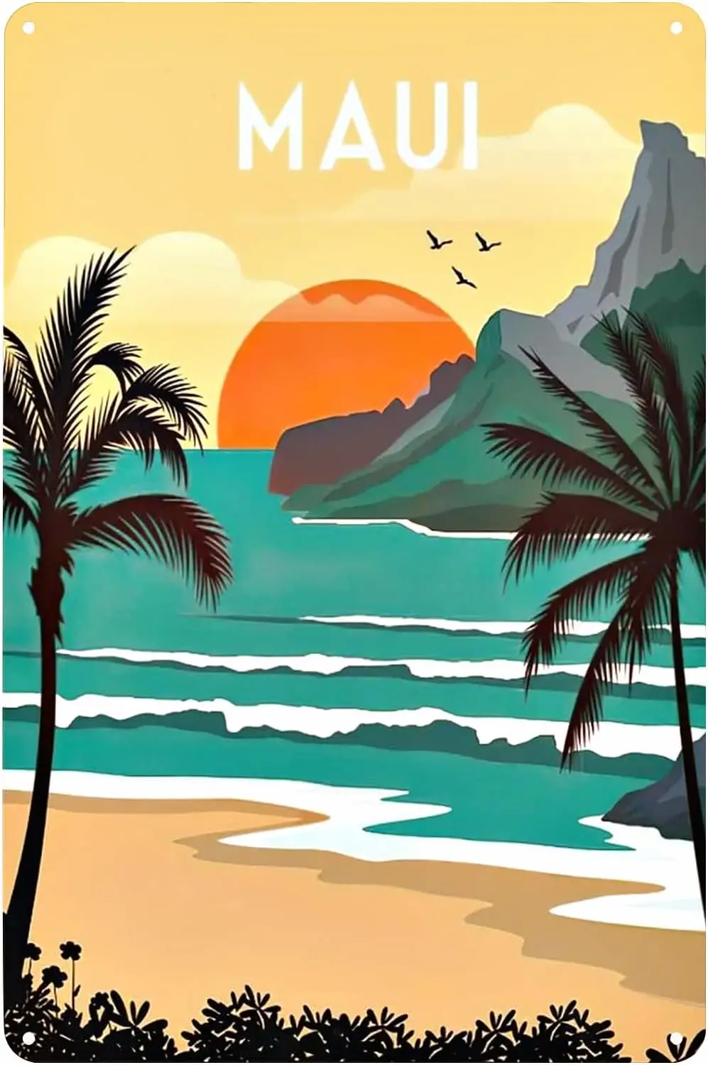 Maui Hawaii Beach Sunset Travel Poster City Trip Landscape Vintage Metal Tin Sign Wall Art Decor Plaque for Home Bar Club C sign