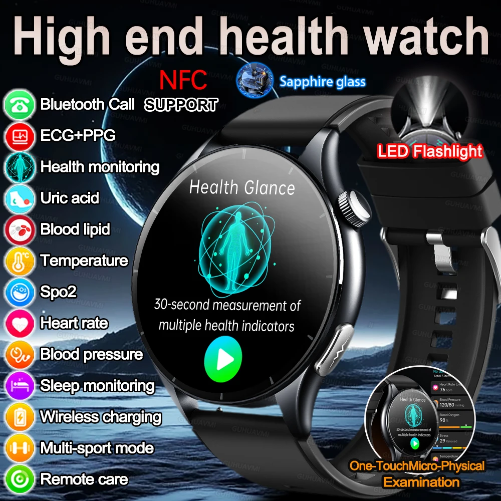 

2025 New Health Nursing Grade Smart Watch Men lady Blood Lipid Uric Acid Tracker ECG+PPG Clock Bluetooth HD Call Smart watches