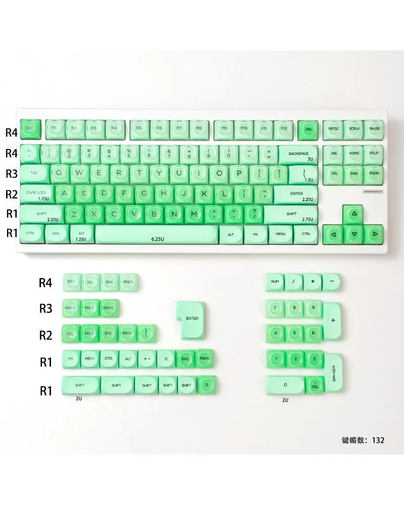 

Turquoise keycap HOA height small full set of 130 two-color half-matte UV