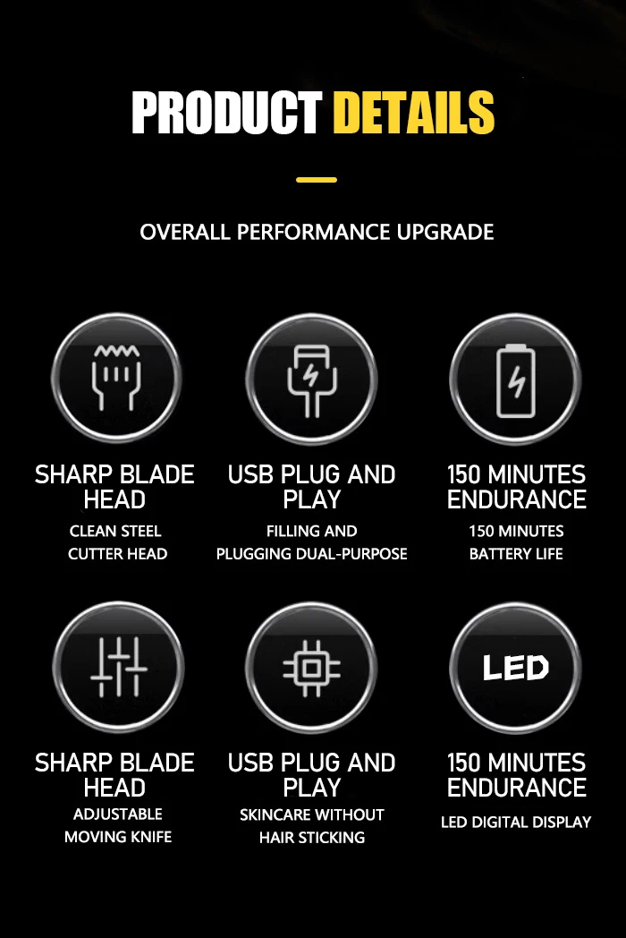 Kemei KM-1800 USB Schnellaufladbare Haarschneidemaschine 1200mA Wiederaufladbare Kabellose Haarschneidemaschine Kemei Elektrischer Haarschneider – Detail 2