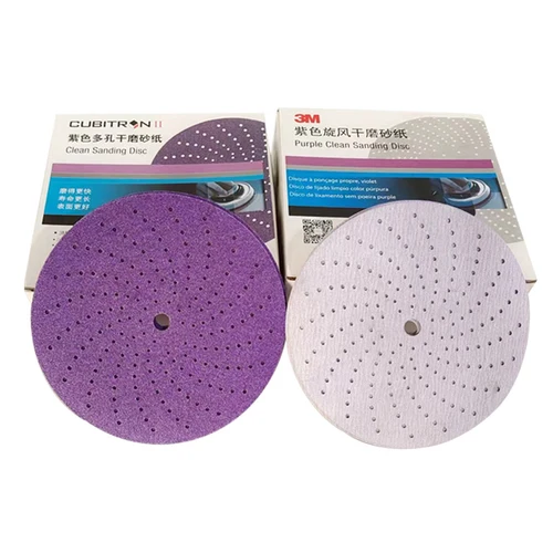 Imagen 2 del producto Papel de lija ciclónico púrpura de 3M6 pulgadas, disco flocado de 150mm, herrajes abrasivos para coche, lijado de madera, grano 80-800