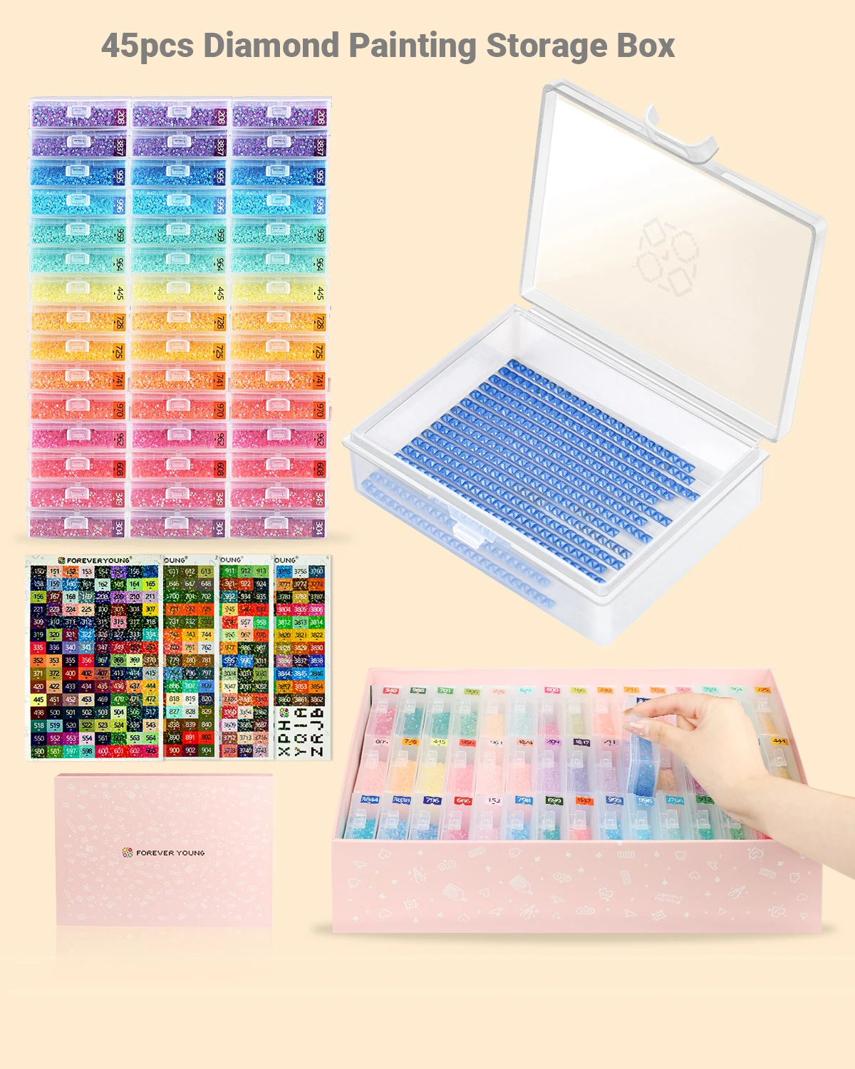 

45Pcs Diamond Painting Storage Box, Diamond Painting Tray With Lids, Diamond Art accessories tools,Beads Drills Containers