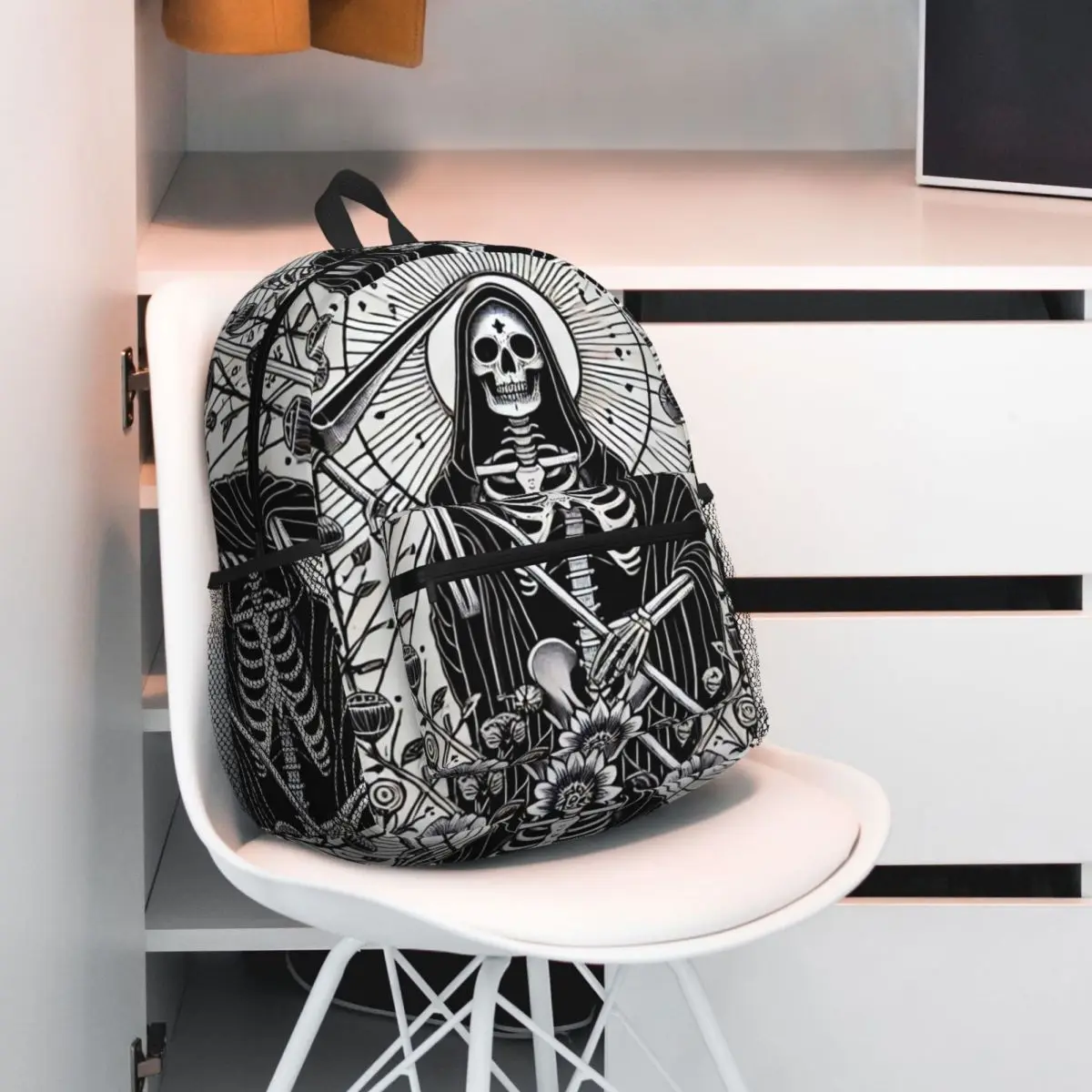 Death Tarot Card Halloween Skull Reaper Backpack Daypack Large Capacity Boys Girls BookBag School Bag Shoulder Bags Men Women