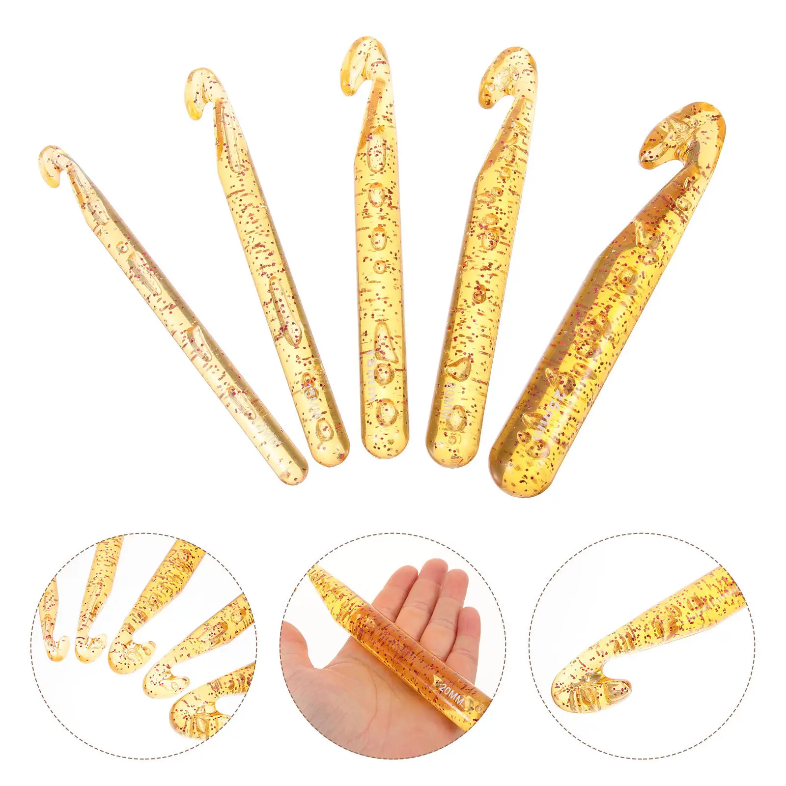 

5Pcs Colorful Crystal Chunky Crochet Hooks Premium Plastic Ergonomic Design Comfort Grip for Finger Wrist Relief Yarn Crochet